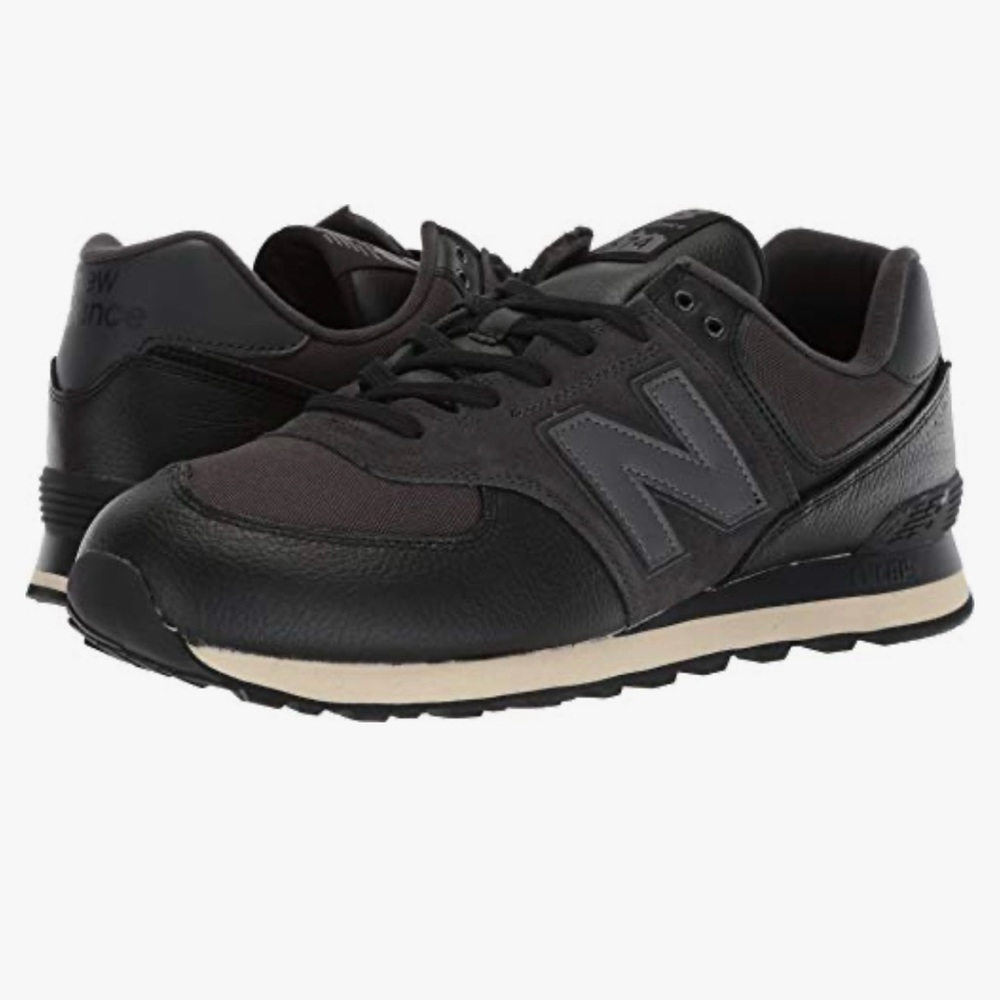 New Balance 574 Men's 100% Genuine Leather Black Sneakers in Box